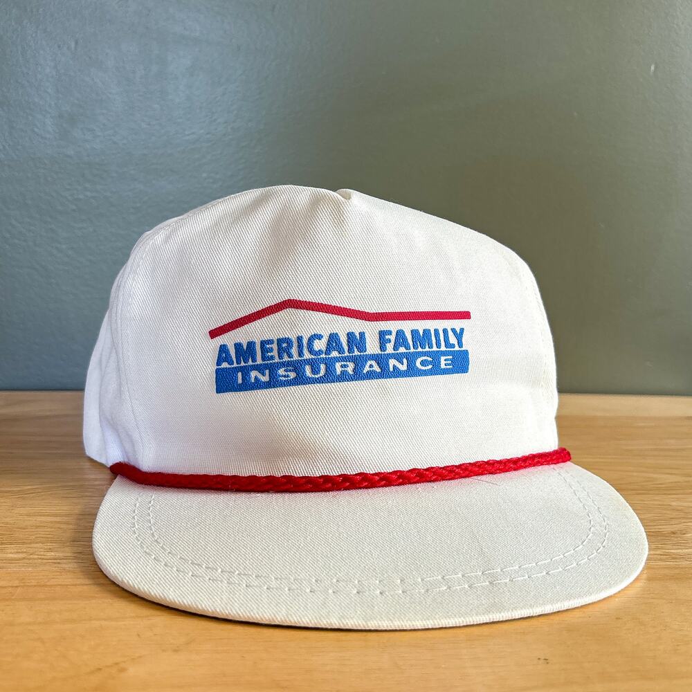 Vintage American Family Insurance White Red Rope Brim Strapback Hat
